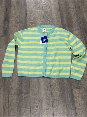 JoyLab Aqua and Yellow Striped Button-Front Cardigan